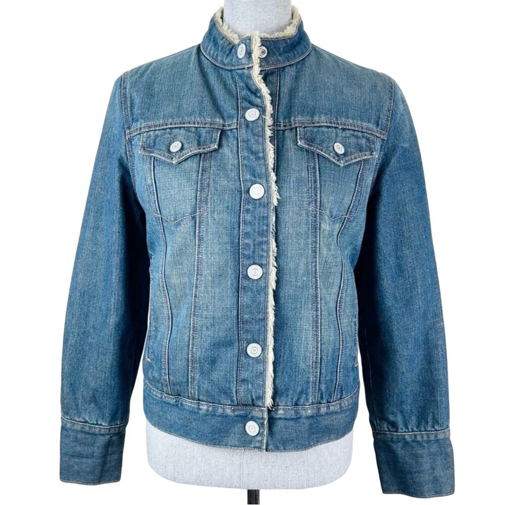 GAP Faded Denim Jacket Lined with‎ Faux Shearling